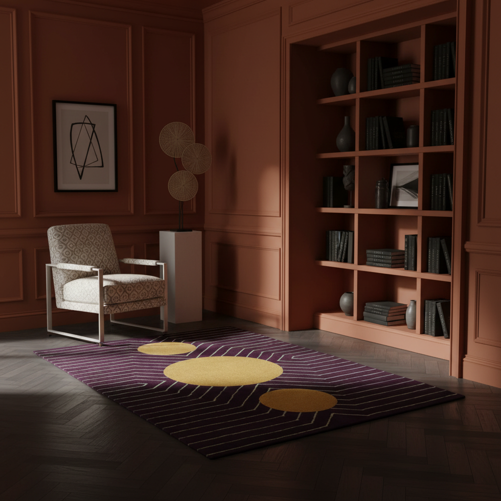 Burgundy Golden Geometric Hand Tufted Wool Rug