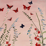 A beautiful hand-tufted area rug featuring a serene meadow scene with vibrant butterflies and delicate floral patterns. Perfect for adding a touch of nature to your living room, this 8x10 wool rug combines elegance and durability.