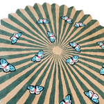 A beautifully designed round wool rug featuring an earthy color palette with striking butterfly patterns over a flower-like radial design. Ideal for enhancing the aesthetics of living rooms and dining rooms, this hand-tufted area rug adds a touch of elegance and nature-inspired charm to any space.