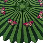 Butterflies over Flower Round Hand Tufted Wool Rug - Light Green
