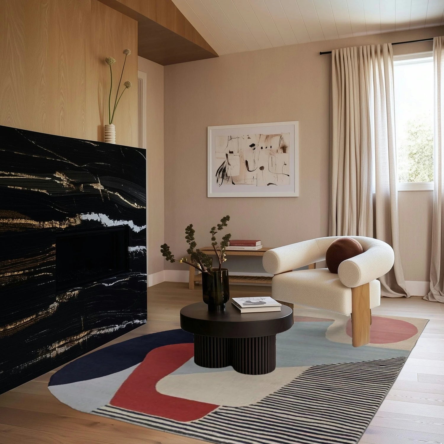 Calm Curve Composition Hand Tufted Rug
