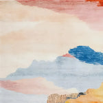 A soothing hand-knotted wool area rug featuring calming pastel shades of blue, pink, and beige. Ideal for enhancing the ambiance of an office or living room, this viscose rug adds a touch of elegance and warmth to your space.