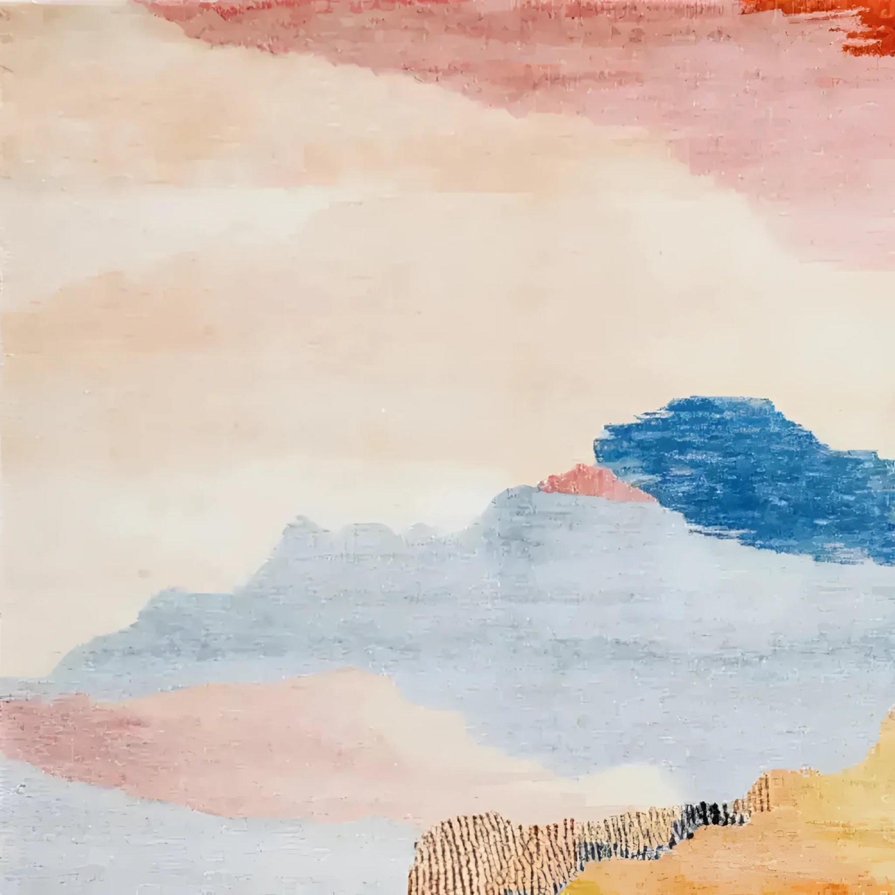 A soothing hand-knotted wool area rug featuring calming pastel shades of blue, pink, and beige. Ideal for enhancing the ambiance of an office or living room, this viscose rug adds a touch of elegance and warmth to your space.