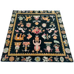 Stunning Cambodian Heritage Wool Hand Knotted Area Rug with intricate designs and vibrant colors, perfect for adding elegance to any living room. This square area rug, measuring 8x10, showcases a beautiful array of traditional patterns, making it an ideal choice for those seeking unique area rugs for living room spaces.