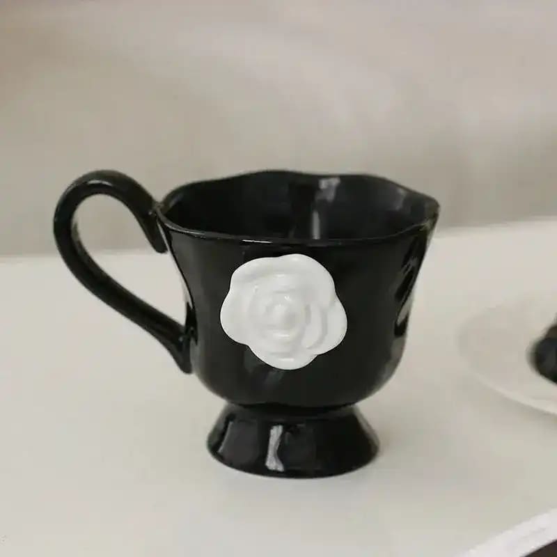 Camellia Flower Black Mug - MAIA HOMES