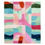 Vibrant Candy Wave Mirage hand-tufted area rug featuring an abstract pattern with bold colors including pink, blue, green, and orange. This contemporary wool rug is perfect for adding a pop of color to living room area rugs and enhancing modern décor.
