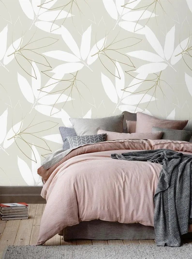 Cannabis Sativa Leaves Neutral Floral Wallpaper