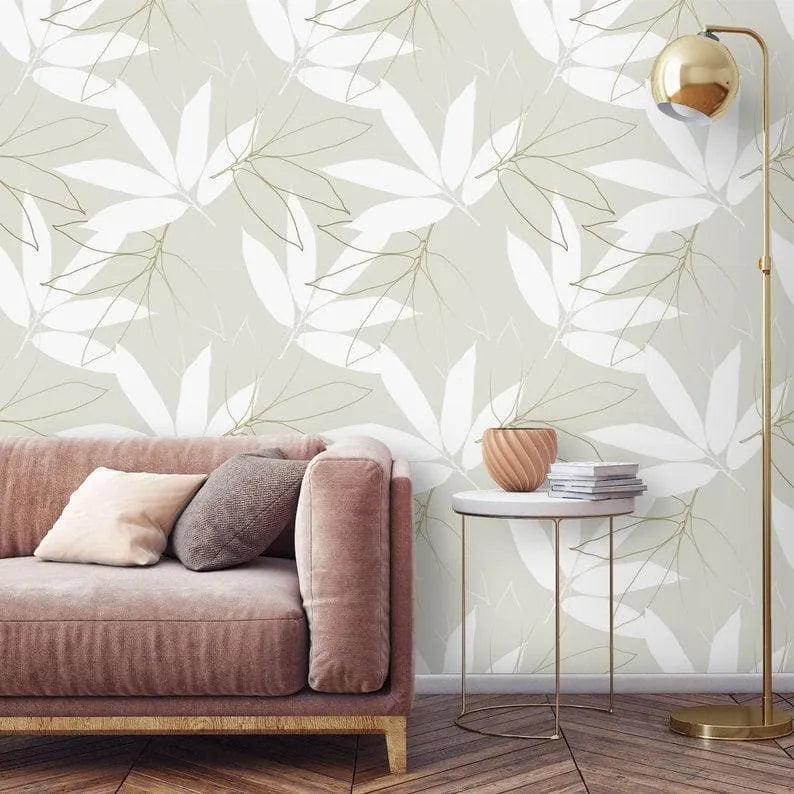 Cannabis Sativa Leaves Neutral Floral Wallpaper