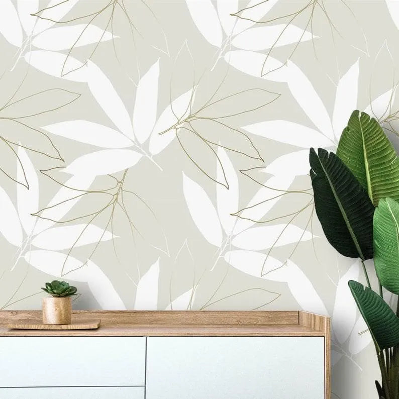 Cannabis Sativa Leaves Neutral Floral Wallpaper