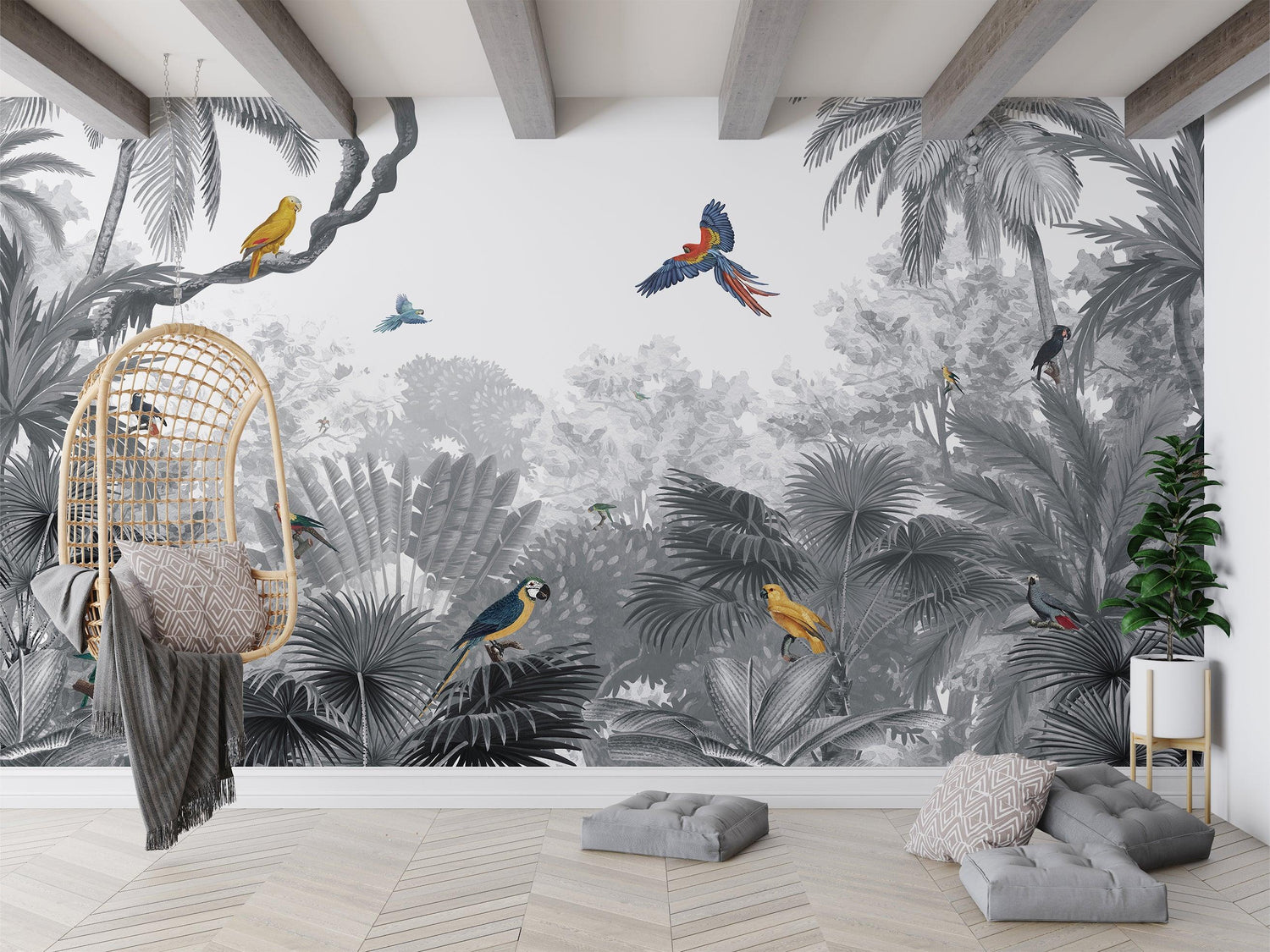 Canopy Jungle Black and White Wallpaper Mural