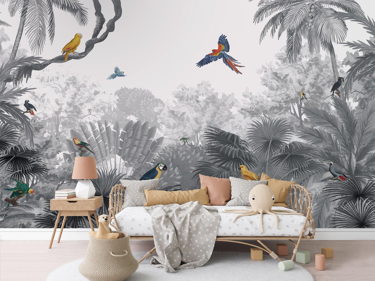 Canopy Jungle Black and White Wallpaper Mural