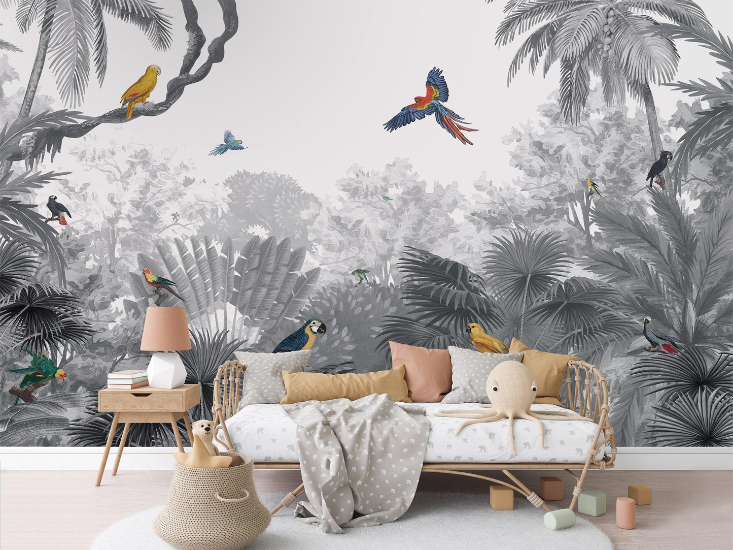 Canopy Jungle Black and White Wallpaper Mural - MAIA HOMES