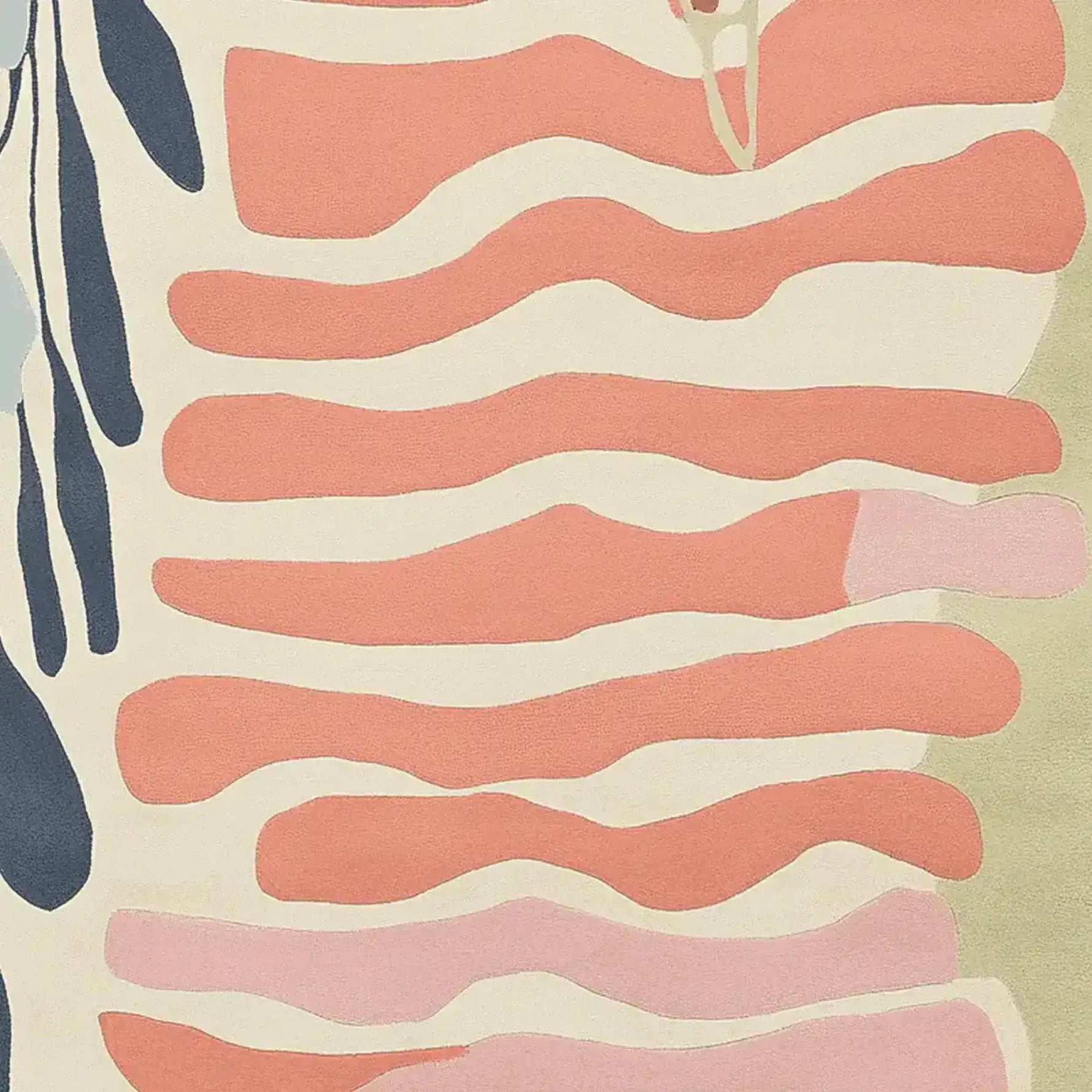 This close-up image showcases the Canvas of Calm Hand Tufted Area Rug, featuring an abstract design with soft, flowing lines in peach, cream, and blue tones. Perfect as a contemporary wool rug, it adds a calming touch to large living room spaces, making it an ideal choice for those seeking stylish living room area rugs.