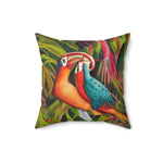 Cartoon Parrots in the Tropic Spun Polyester Throw Pillow 16" × 16"