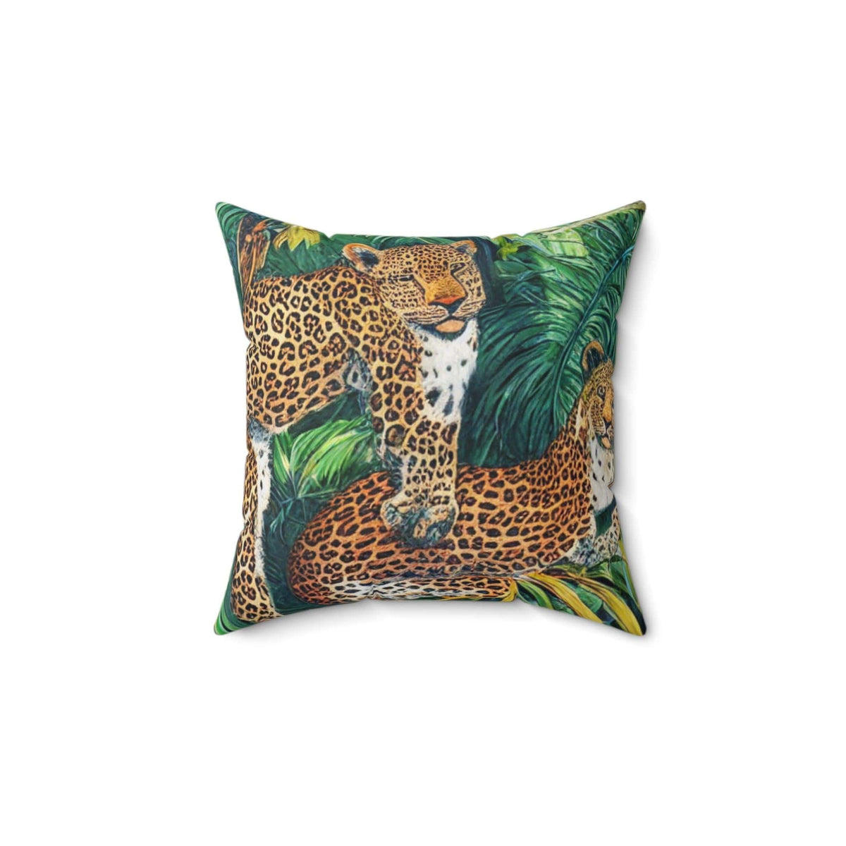 Cartoon Tiger in the Jungle Spun Polyester Throw Pillow 14" × 14"