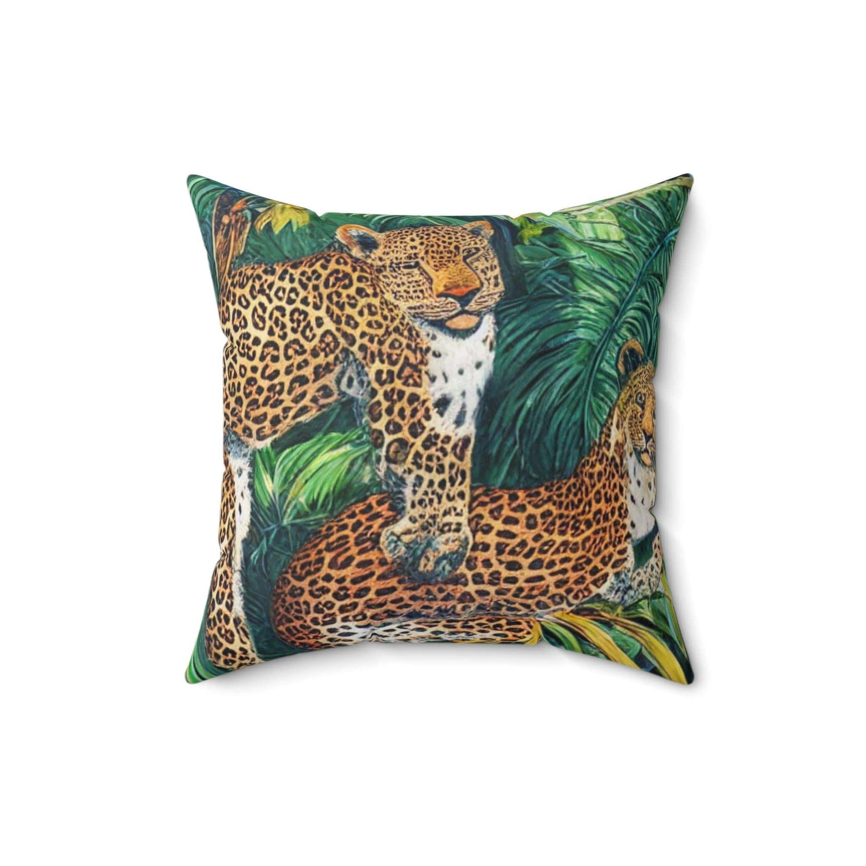 Cartoon Tiger in the Jungle Spun Polyester Throw Pillow 16" × 16"