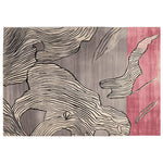 A stunning hand-tufted wool area rug featuring a contemporary design with abstract black line patterns on a gray and pink background. This large living room rug adds modern elegance and style to any space, perfect for those seeking unique living room area rugs.