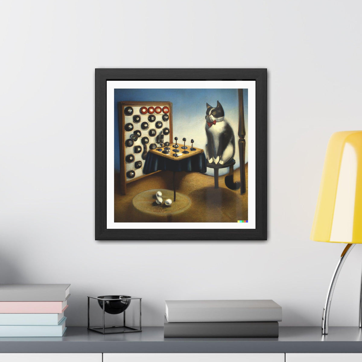 Cat Playing Checkers Framed Poster Wall Art