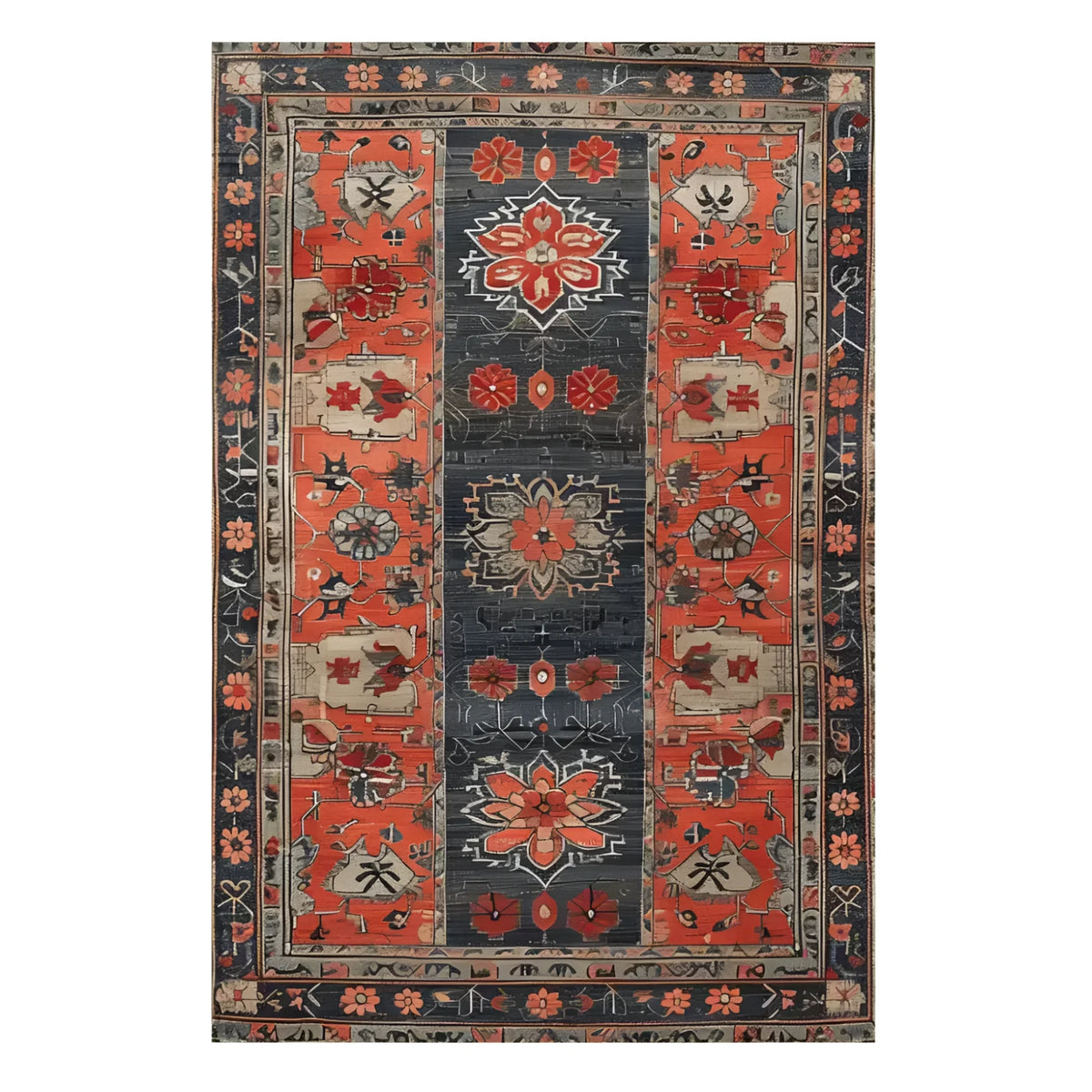 Beautiful Caucasus Heritage Knotted Wool Rug perfect for office or living room spaces. This area rug features vibrant red and deep blue hues with intricate floral patterns, ideal for adding warmth and style to living room rugs 8x10 collection.
