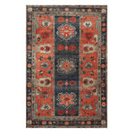 Beautiful Caucasus Heritage Knotted Wool Rug perfect for office or living room spaces. This area rug features vibrant red and deep blue hues with intricate floral patterns, ideal for adding warmth and style to living room rugs 8x10 collection.