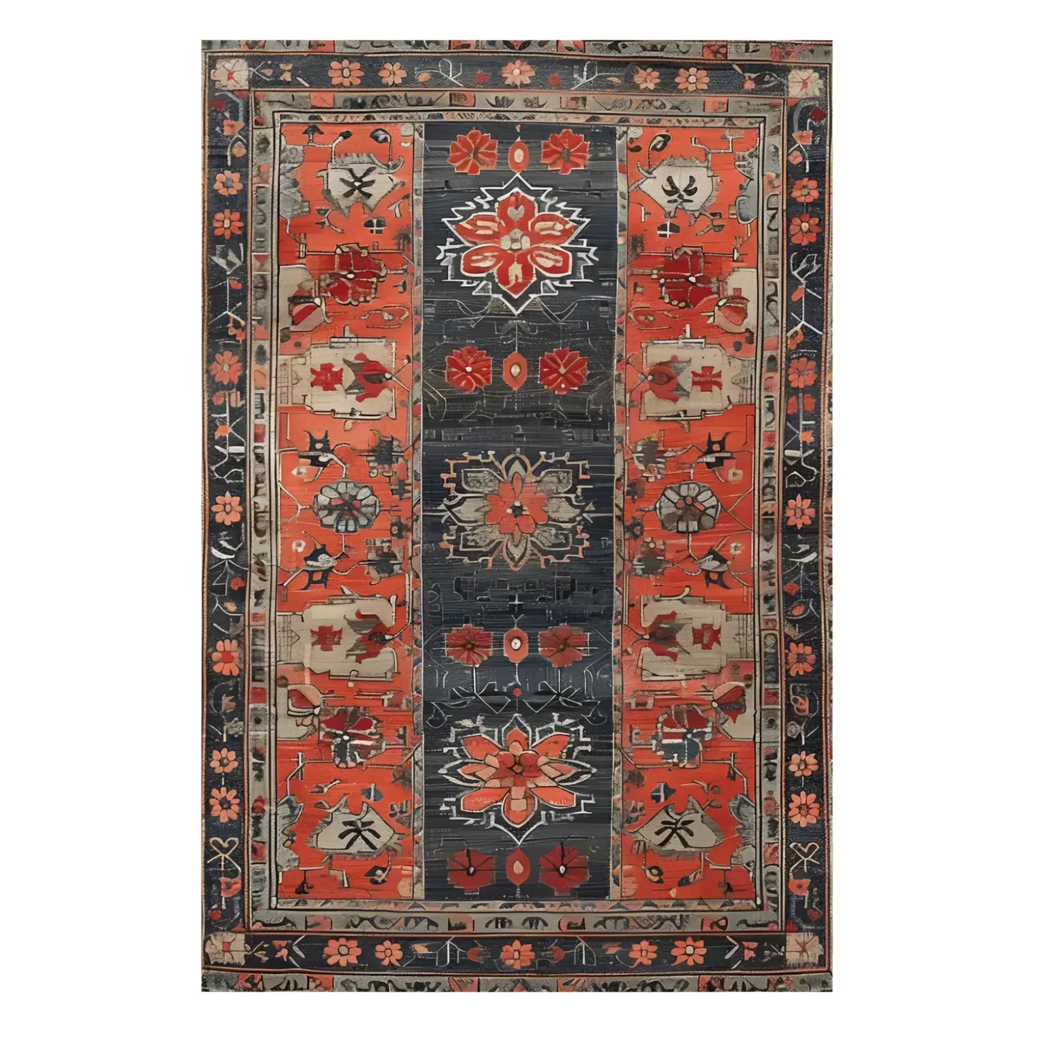 Beautiful Caucasus Heritage Knotted Wool Rug perfect for office or living room spaces. This area rug features vibrant red and deep blue hues with intricate floral patterns, ideal for adding warmth and style to living room rugs 8x10 collection.