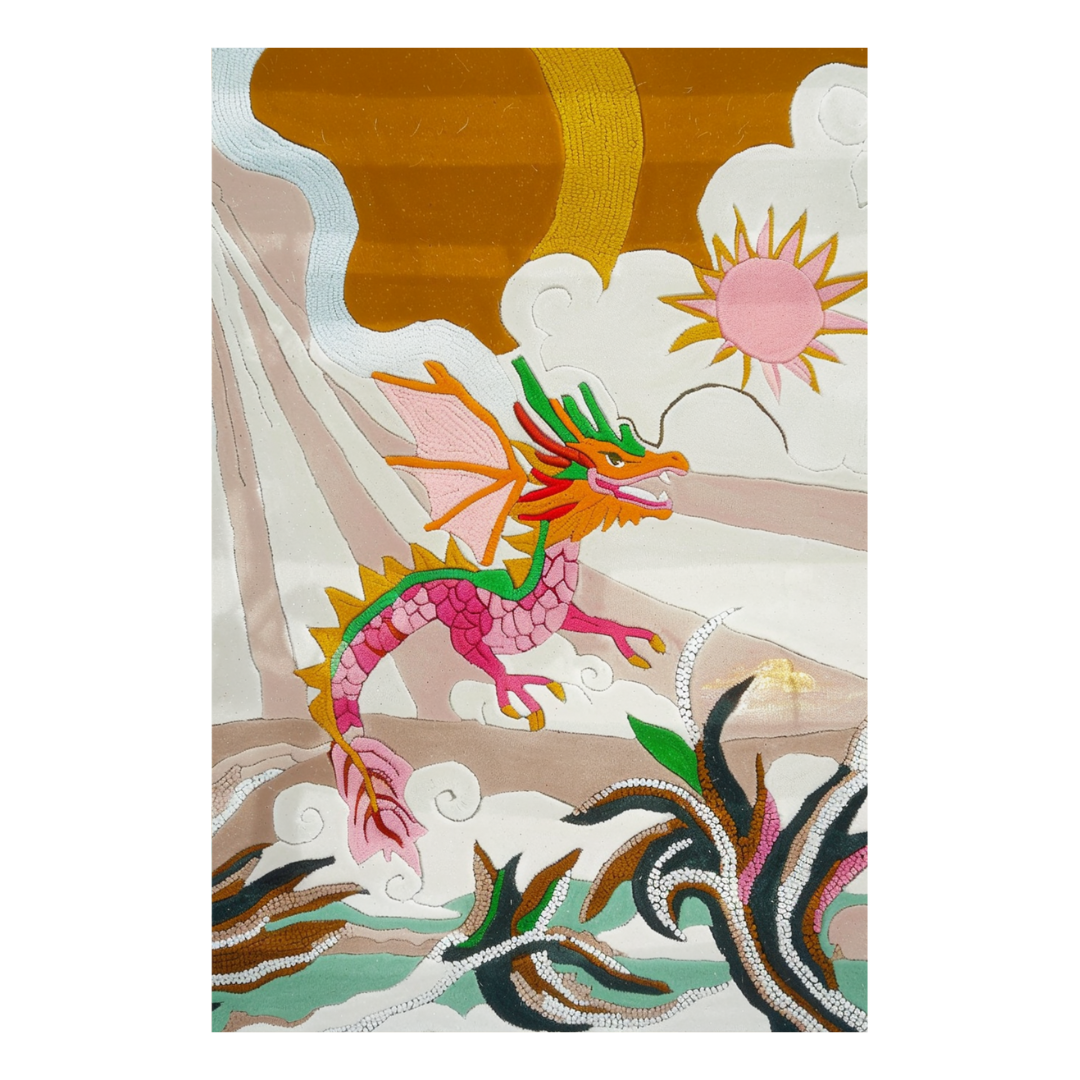 Dragon Flight Hand Tufted Rug: A majestic portrayal of dragons in mid-flight. Hand-tufted with meticulous care, it adds a sense of awe and adventure to any room.