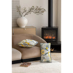 Celestial Crane majestic throw pillow cover featuring floral designs in yellow and blue, perfect for adding a touch of elegance to your living space.