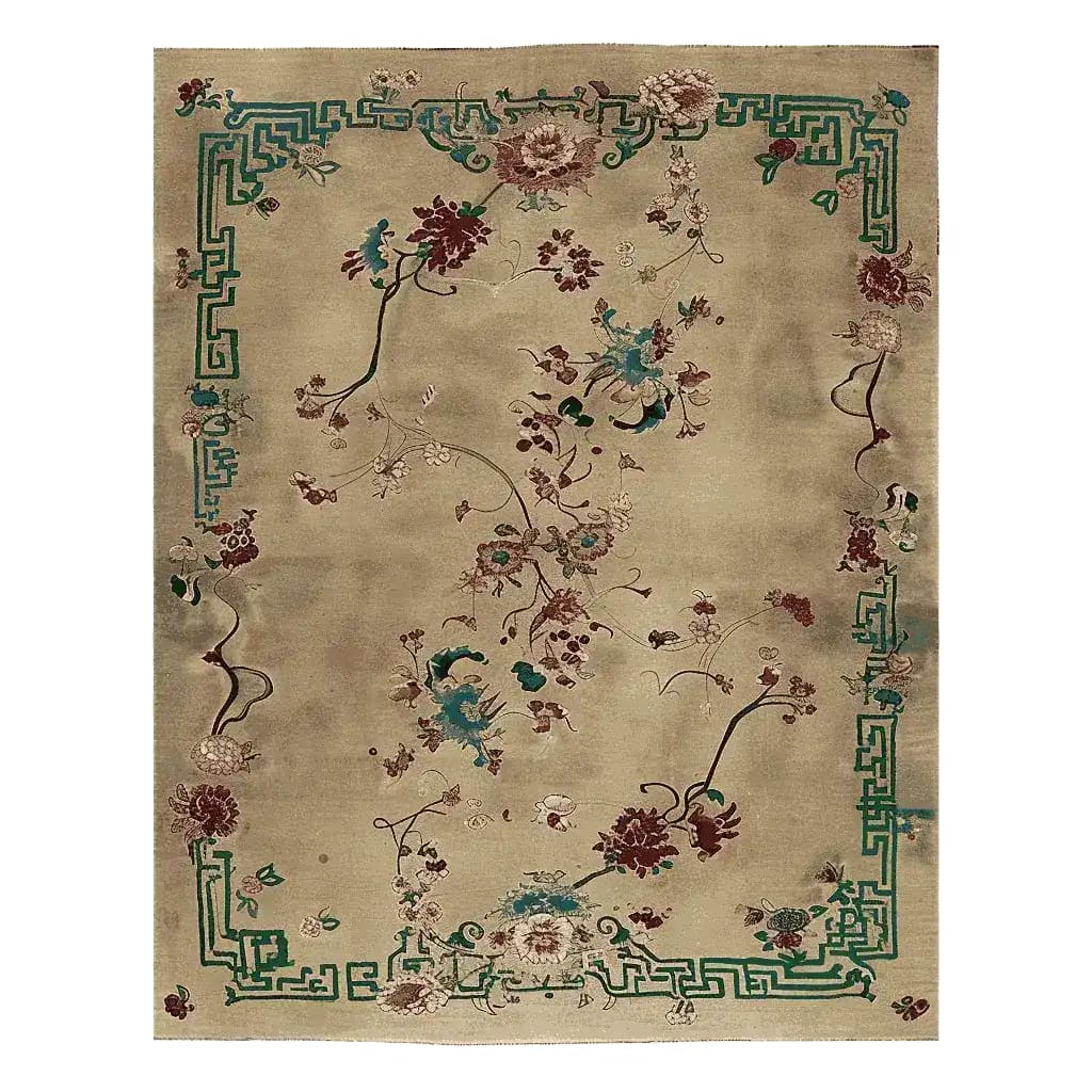 This elegant area rug features a sophisticated celestial floral design, hand-knotted with high-quality wool. The intricate floral patterns in rich colors create a timeless look, perfect for adding a touch of luxury to any living room.