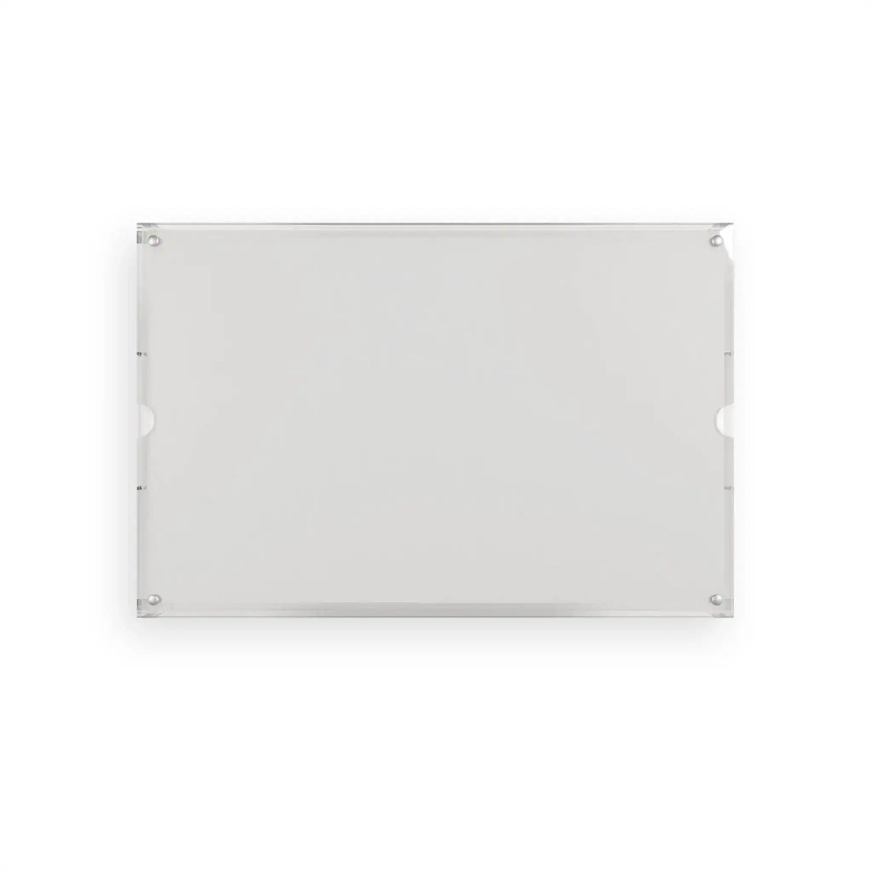 Clear acrylic Celestial Gemini serving tray reversed showing plain white underside with silver corner fasteners