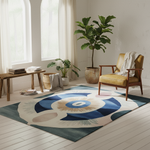 boho reading nook with colorful funky rug