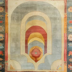 Central Medallion Hand Knotted Area Rug featuring a vintage Persian design in muted tones. Perfect for adding an elegant touch to your living room, this 8x10 rug is a timeless piece among living room rugs.