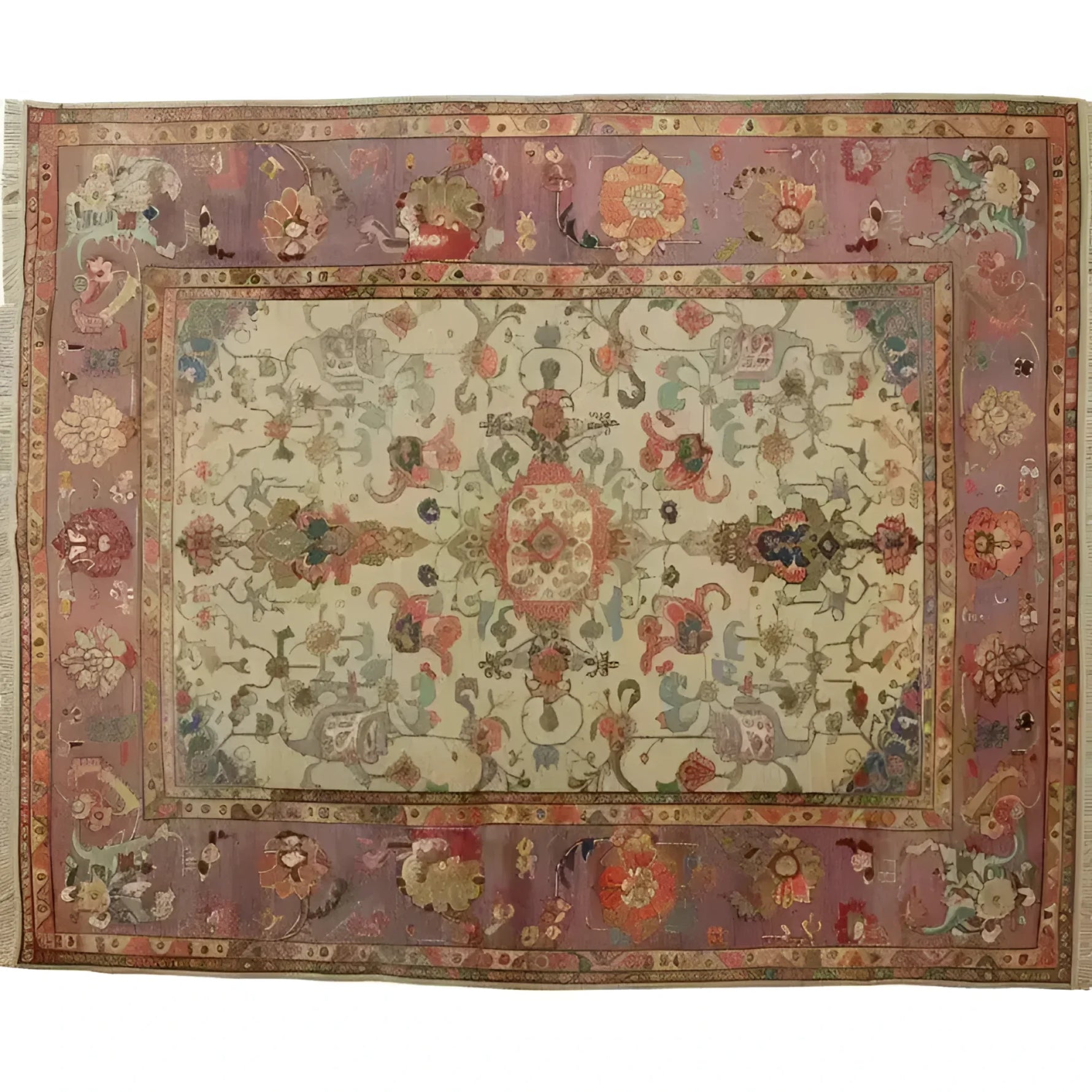 Charming Blooms Hand Knotted Area Rug showcasing intricate floral patterns and a vintage Persian design, perfect for adding elegance to living rooms. This 8x10 rug features a rich color palette with detailed borders, ideal for those seeking classic living room rugs.