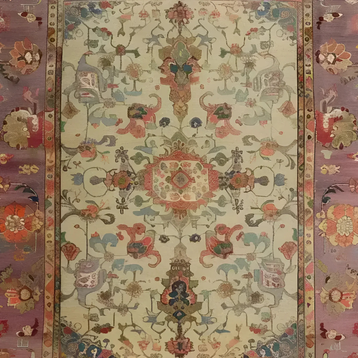 Charming Blooms Hand Knotted Area Rug featuring intricate vintage Persian designs with rich floral patterns. This elegant 8x10 living room rug showcases a harmonious blend of earthy tones, perfect for adding a touch of sophistication to any space.