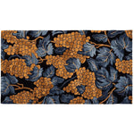 Chateau Vines Hand Tufted Area Rug showcasing a striking pattern of golden grapes and deep blue leaves, perfect for adding a vintage touch to your living room. This wool rug, sized 8x10, is an elegant choice for large living room spaces.