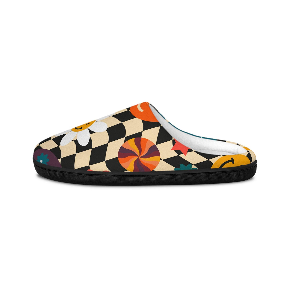 Checker Flower and Emoji Women's Indoor Slippers