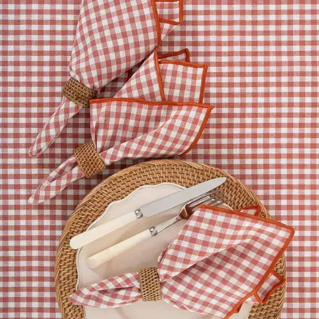 Checkered Charm Placemats black and white grid pattern with scalloped edge, flat product view