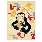 Cheeky Monkey Joy Hand Tufted Rug, a playful wool area rug perfect for contemporary living rooms. This large living room rug features a fun monkey design with abstract colorful patterns, adding a touch of whimsy to your space.