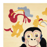 Cheeky Monkey Joy Hand Tufted Rug featuring a playful monkey design with vibrant abstract patterns in red, yellow, and blue on a beige background, perfect for adding a touch of fun to your living room area rugs collection. This contemporary wool rug serves as a large living room rug centerpiece.