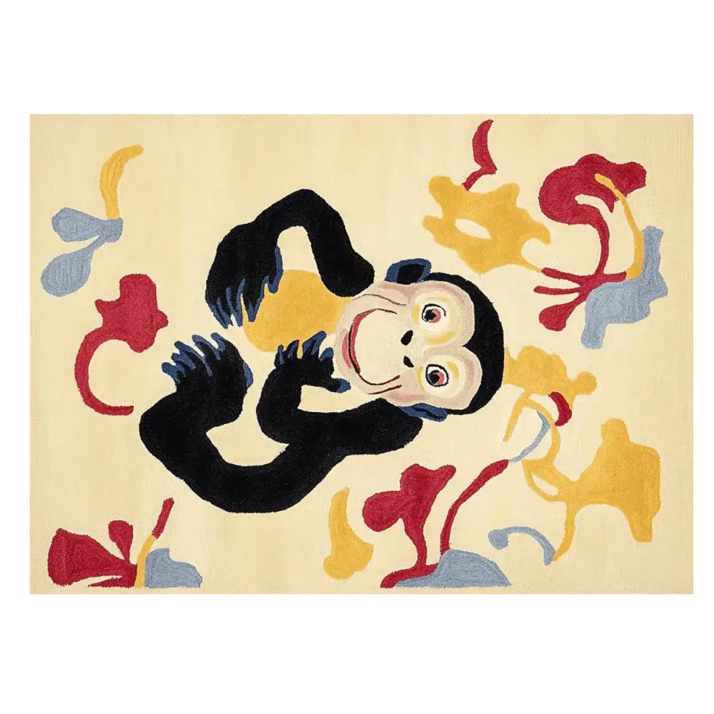 Cheeky Monkey Joy Hand Tufted Area Rug featuring a playful monkey design in vibrant colors, ideal for contemporary living rooms. This wool rug adds a whimsical touch to large living room area rugs.