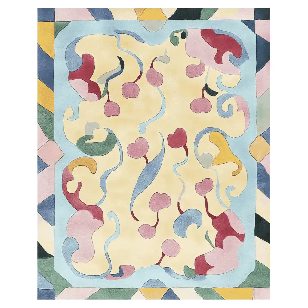 Stylish Cherry Pop Swirl Hand Tufted Area Rug featuring an abstract design with vibrant colors like red, blue, and yellow. Perfect for adding a contemporary touch to rugs for living room spaces. This wool rug brings warmth and elegance as a living room area rug.