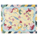 Vibrant Cherry Pop Swirl Hand Tufted Area Rug featuring abstract patterns in pastel and bold colors. Perfect contemporary rug for adding color to living room spaces. Made from high-quality wool, this living room area rug combines style and comfort.