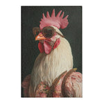 Dark navy rug with symmetrical orange peach and blue botanical floral pattern, Chic Renaissance Chicken Accent Rug