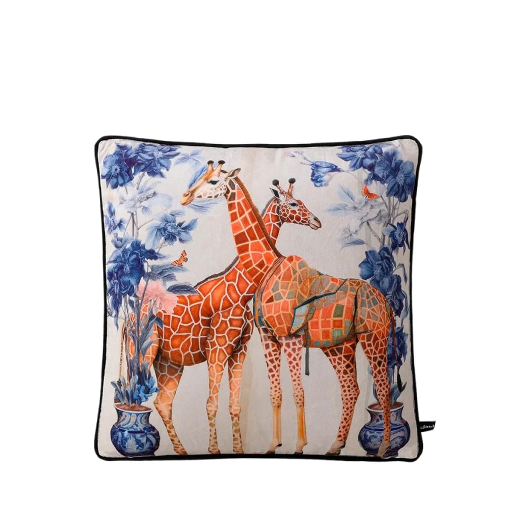 Chic giraffe throw pillow cover featuring colorful giraffes and floral designs, perfect for adding a stylish touch to your home decor.