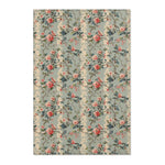 Sage green chinoiserie accent rug with blooming pink roses, songbirds and trailing floral vines