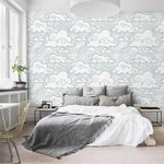 Chinoiserie Clouds and Ocean Wave Wallpaper