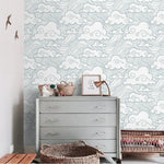 Chinoiserie Clouds and Ocean Wave Wallpaper