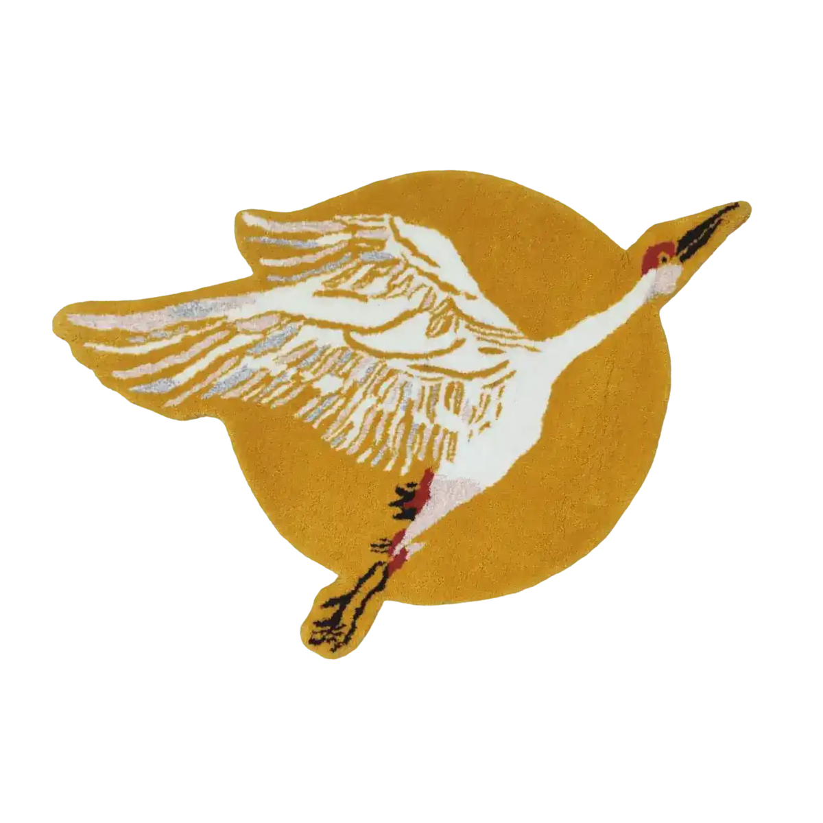 Elegant Chinoiserie Crane over the Sun hand tufted wool area rug, perfect for adding a touch of artistry to your living room or dining room. This round rug showcases a stunning crane design in warm hues, making it an ideal choice for wool rug enthusiasts looking to enhance their living room area rugs collection.