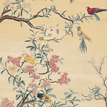 A beautifully detailed Chinoiserie Dreamscape hand-tufted area rug featuring an intricate design of colorful birds perched on elegant branches with delicate flowers. Perfect for adding a touch of luxury to large living rooms, this wool rug combines art and function, offering a unique focal point for your space.