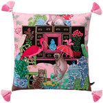 Chinoiserie Monkey and Bird Velvet Throw Pillow Cover with Tassel 22" x 22"