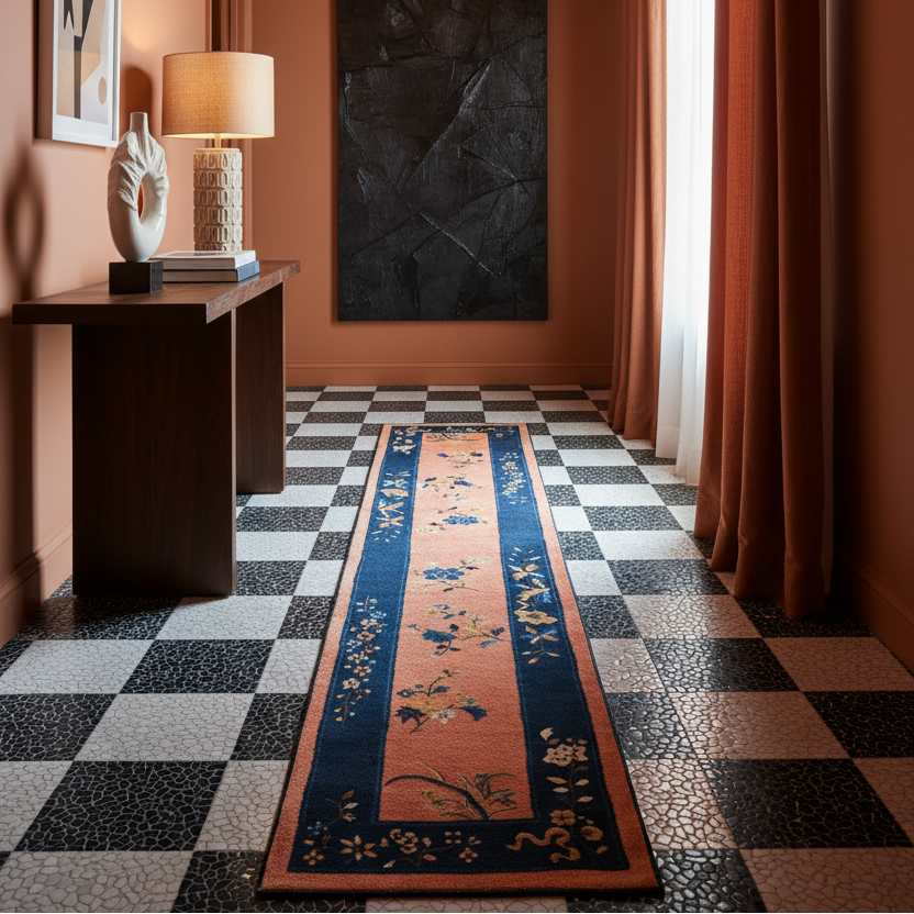 Chinoiserie Peachy Floral Wool Hand Knotted Area Rug Runner